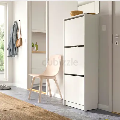 Slim White Tall Storage Cabinet / Shoe Cabinet - Modern Hallway Organizer
