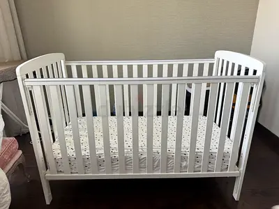 White Wooden Baby Crib - Good Condition