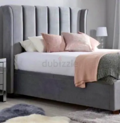 Ashen Gray Sleek Velvet Bed With High Headboard
