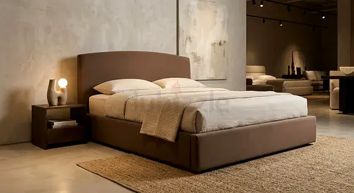 decent upholstered platform bed with headboard - brown fabric