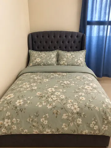 Grey upholstered double bed with tufted headboard with storage under bed 120x 200 without mattress