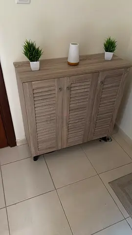 Wood-effect 3-door Shoe Cabinet / Storage Cupboard - Light Oak