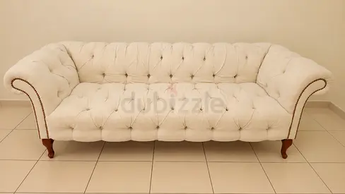 Marina Home Classic Tufted Chesterfield Sofa - Comfortable 3-Seater, Neutral Ivory