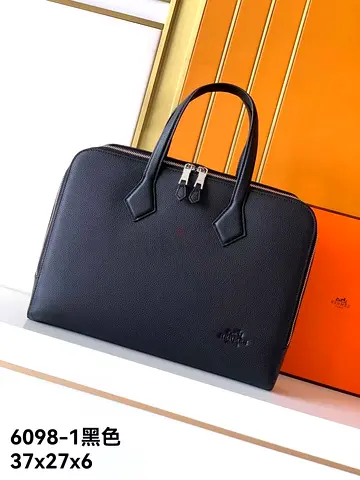 Hermes Black Leather Briefcase / Work Bag - 37x27x6 cm