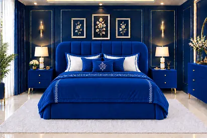 New Blue Velvet Upholstered queen Bed with padded Headboard with storage bed good queen size bed
