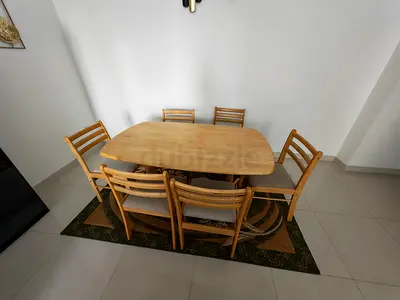 Solid Wood 6-Seater Dining Table with Chairs - Light Oak Finish
