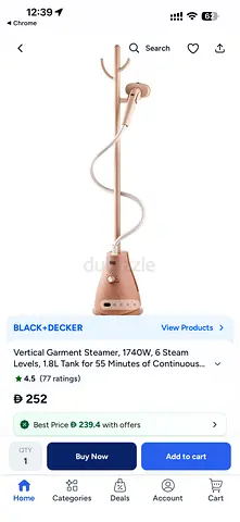 BLACK+DECKER Garment Steamer 1740W – Like New – AED 120