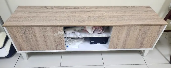 Wood-effect TV Entertainment Unit with Storage - Light Oak, Good Condition