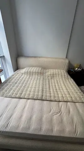 Modern Upholstered Bed Frame with Boucle Headboard + Mattress