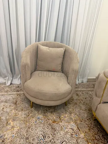 Modern Grey Fabric Swivel Armchair with Gold Legs