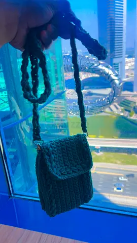 Handmade knitted small crossbody bag - dark green
