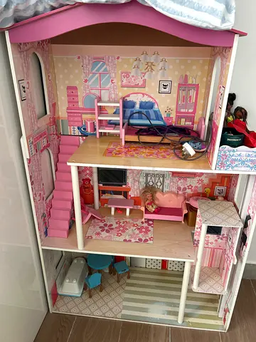 Wooden Multi-Level Dollhouse with Accessories