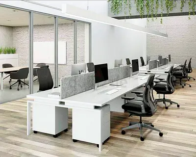 Free Delivery- Modern white office workstations with storage pedestals (set) - good condition