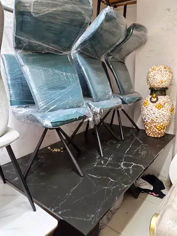 Set of 6 Modern Upholstered Dining Chairs - Light Blue, New (Wrapped)