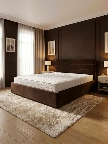 Brown upholstered  bed frame with headboard - good condition