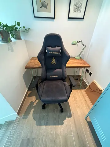 SYMINO Gaming Chair – Grey Suede with Footrest