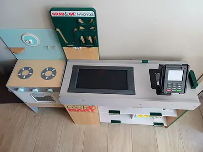 Wooden Play Kitchen and Supermarket Checkout Set - Pretend Play