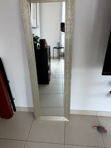 Large Full-Length Leaner Mirror with Silver Textured Frame