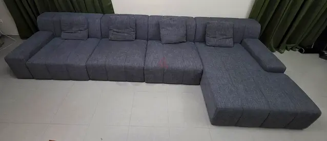 Large L-shaped Modular Grey Fabric Sofa - Comfortable Family Seating