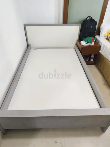 Single wooden bed frame with headboard - light grey