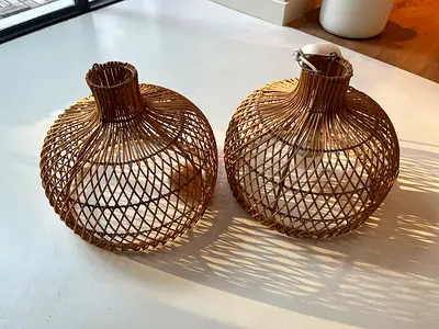 Pair of woven rattan pendant lampshades
