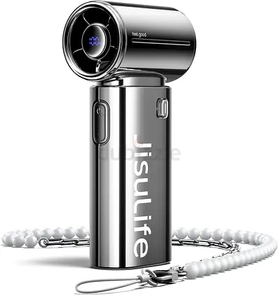 Handheld Fan Life9S - Sleek Chrome: Turbo Power, 22 Hours Cooling LED Display, 5000mAh, 5-Speeds