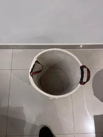 Round Fabric Laundry/Storage Basket with Leather Handles