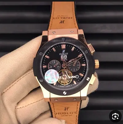 Hublot style men's automatic chronograph watch - rose gold tone