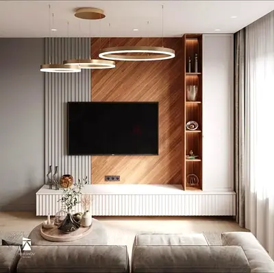 Modern Minimalist Entertainment Center with Integrated Shelving and Storage