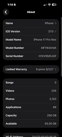iPhone 17 Pro Max 256GB — Good Condition, iOS 27