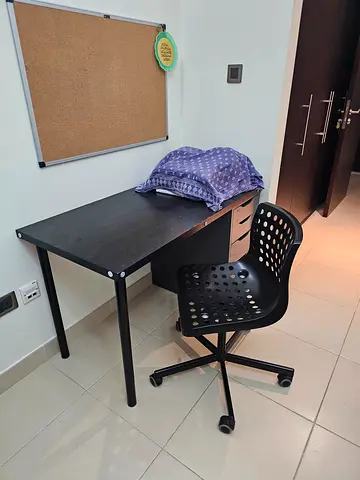 Study Table with 5-drawer cabinet - dark grey