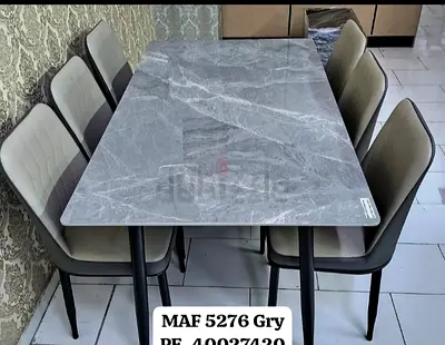 Modern Grey Marble-Top Dining Table with 6 Chairs