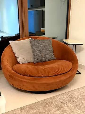 Round Velvet Swivel Chair — Cozy Brown, Good Condition. 2 pieces available