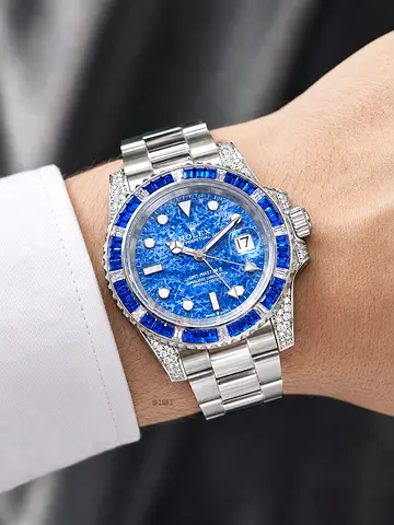 Rolex Datejust-style Men's Watch with Blue Gemstone Dial and Diamond Bezel