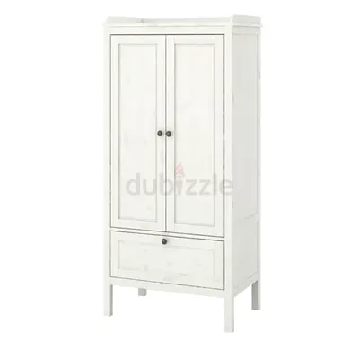 White Wooden Wardrobe / Armoire with Drawer