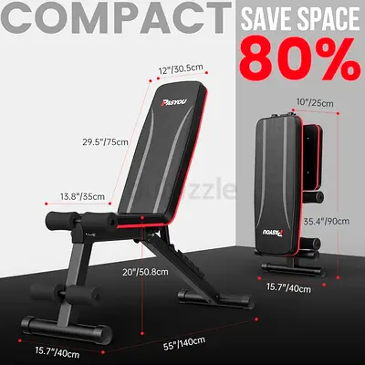 Adjustable Flat/Incline Weight Bench - Foldable Home Gym Bench