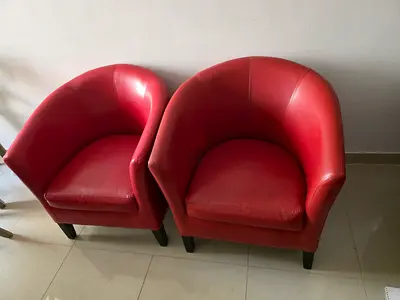Pair of Red Faux Leather Tub Chairs
