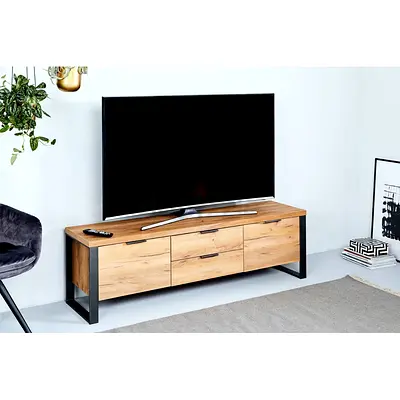 Designer Industrial TV Entertainment Unit 138cm Wide, 2 Drawers & 2 Cupboard Storage Areas