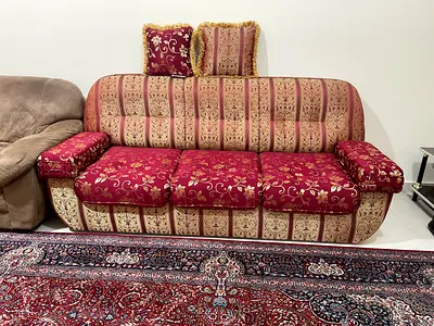 3-Seater Fabric Sofa with Cushions - Classic Patterned Upholstery