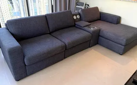 Dark Grey Modular L-Shaped Sofa | Bluetooth Speakers & Wireless Charging