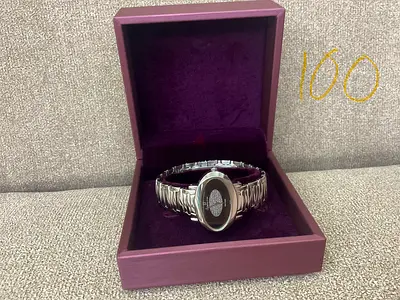 Classic silver women's wristwatch with stretch bracelet in presentation box