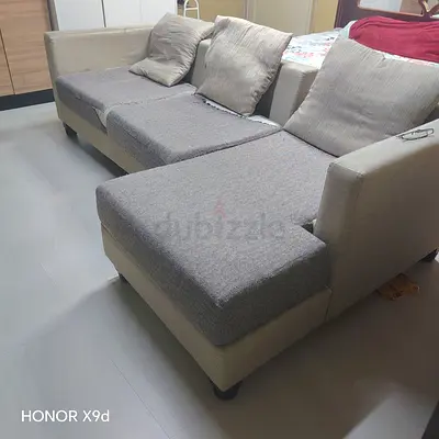 3-seater L-shape fabric sofa with chaise, good used condition