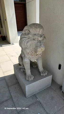Pair of Large Stone Lion Garden Statues (single shown) & 3 Deer statues - Outdoor Decor