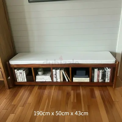 Wooden Storage Bench with Cushion - 190cm x 50cm x 43cm