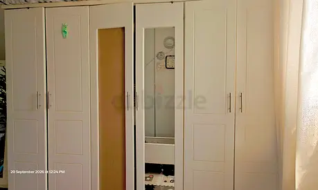 White 6-Door Wardrobe with Mirror