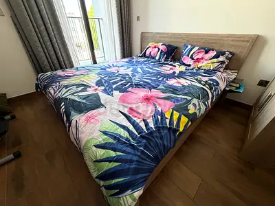 Wooden King Size Bed Frame with Headboard and Mattress - Good Condition, Size 180x200cm