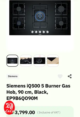 Siemens iQ500 5-Burner Gas Hob 90cm - Black (EP9B6Q090M)