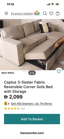 Light beige 3-Seater Fabric Reversible Corner Sofa Bed with Storage