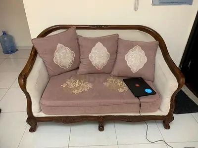 Vintage 3+2-seater wooden frame sofa with cushions