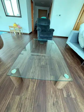 Glass Top Coffee Table with Wooden Cylinder Legs - Good Condition